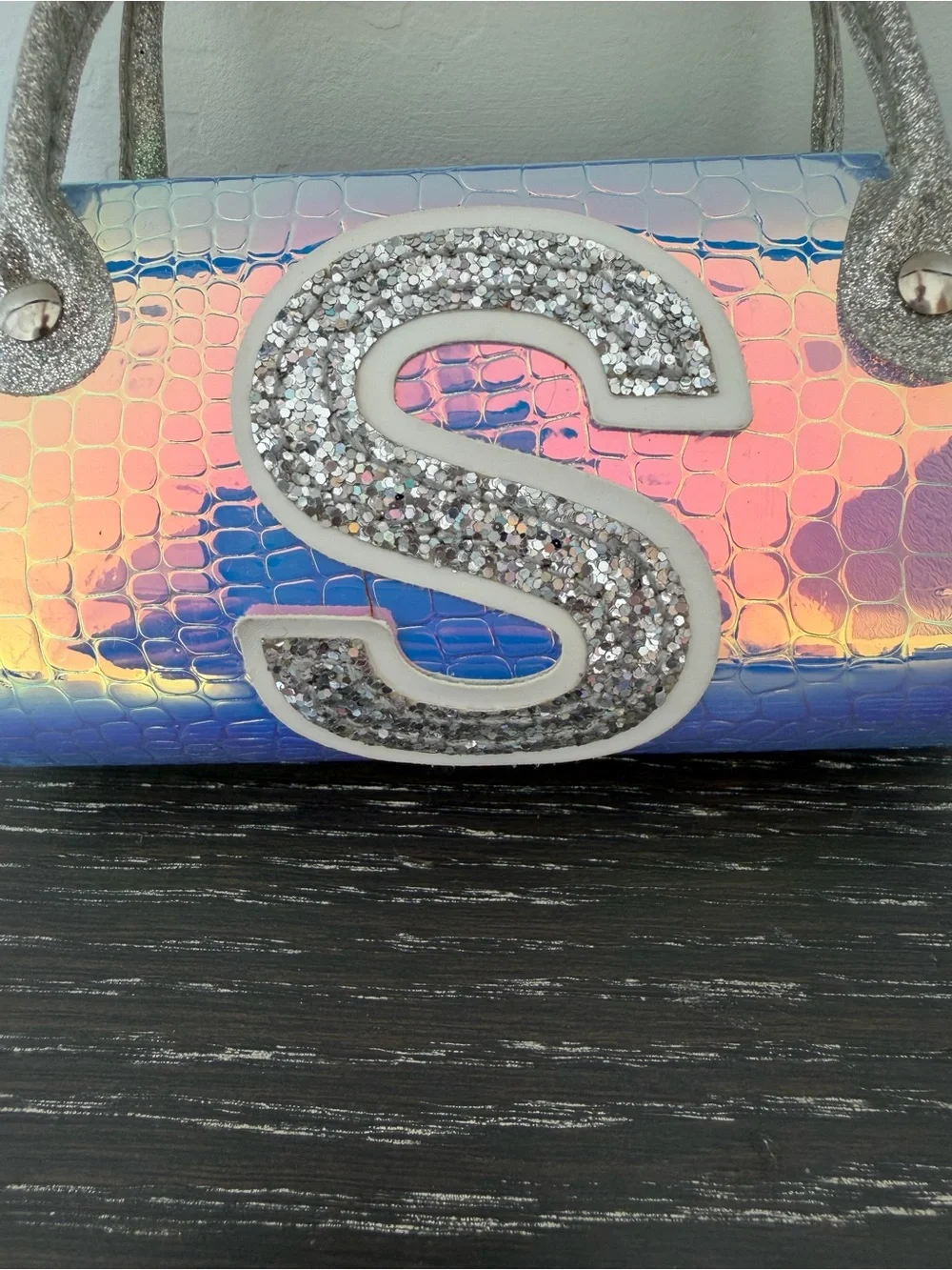 Justice Iridescent Pink and Blue Glitter 'S' Mini Handbag